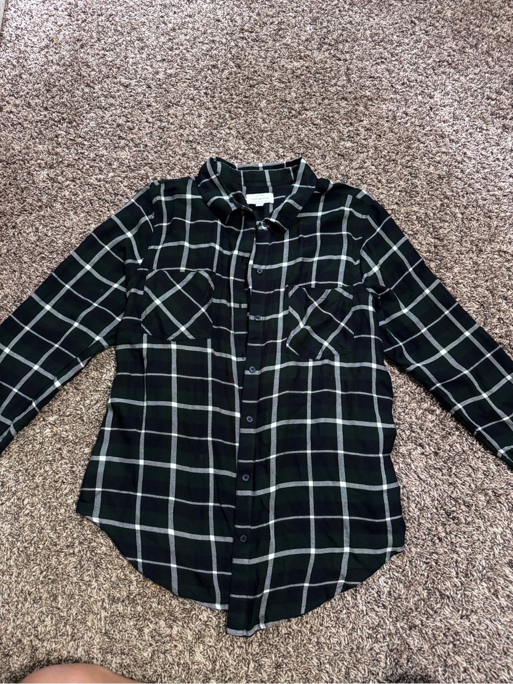 Lucky Brand - Dark Green, Black & White Plaid Button-Up Kids Shirt